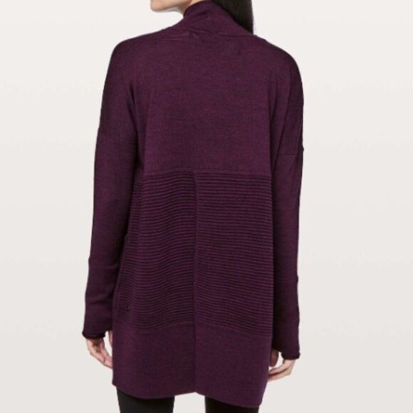 LULULEMON Merino Wool Cardigan Sweater Sit In Lotus Wrap II Plum Size 8 - Picture 3 of 9